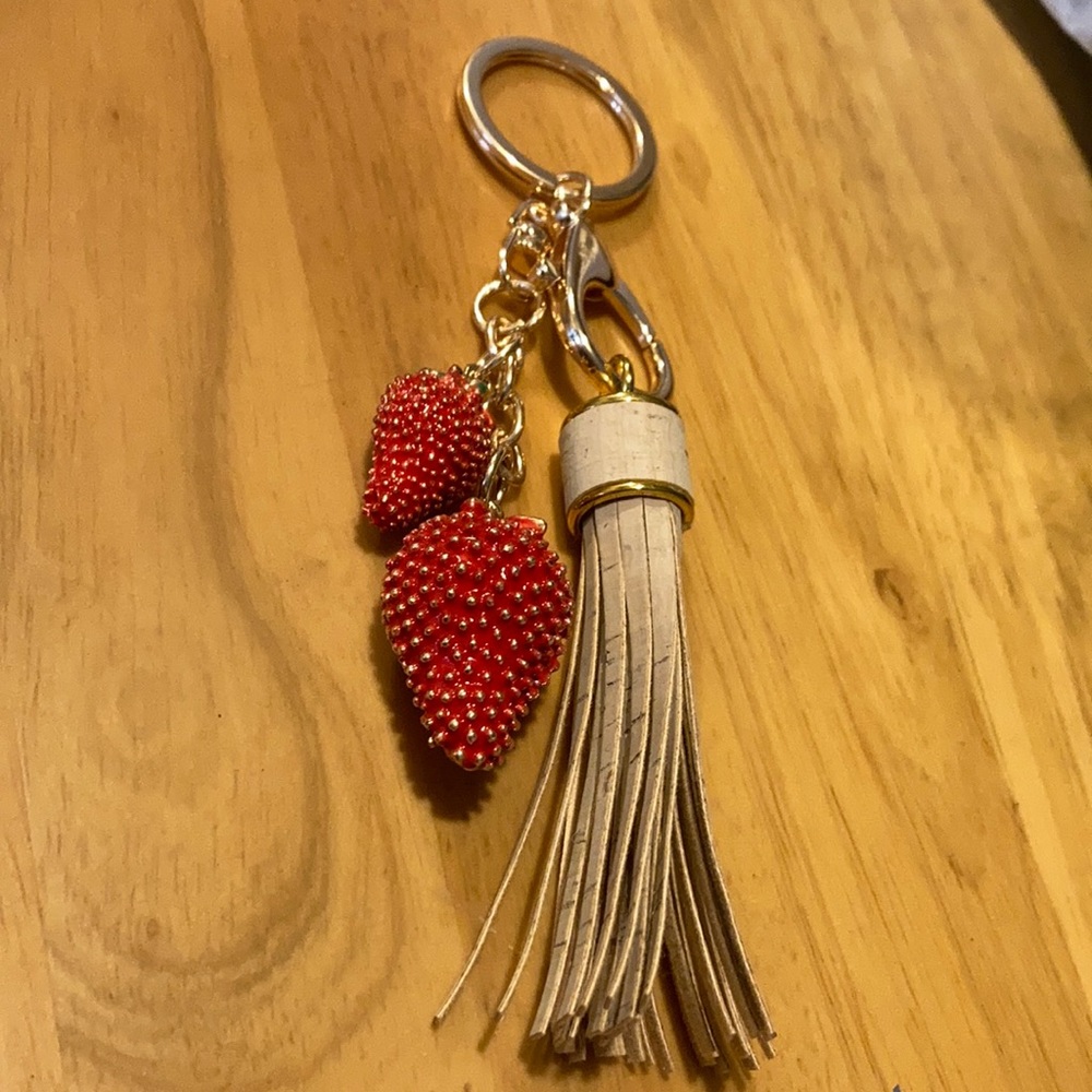 Strawberry keychain with cork tassel